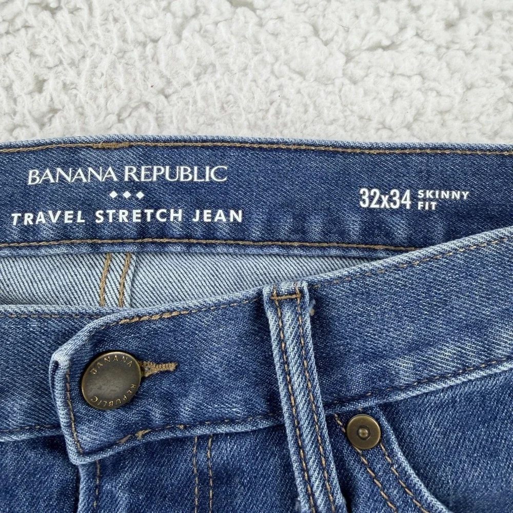 Banana Republic Travel Stretch Jeans Mens 32x34 Blue Skinny Slim Denim Pants